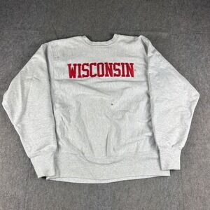 VTG Wisconsin Badgers Crewneck Sweatshirt Men Large Gray 90s Reverse Weave Flaws